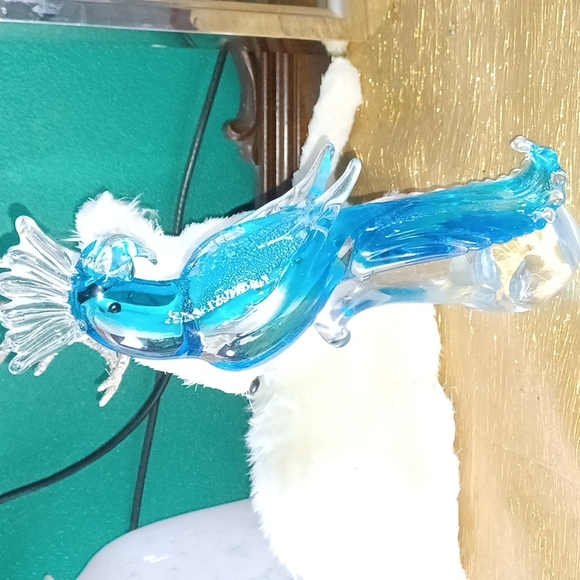 Murano Art Hand Blown 96s Murano Glass 12 Bird Blue Parrot Cockatoo